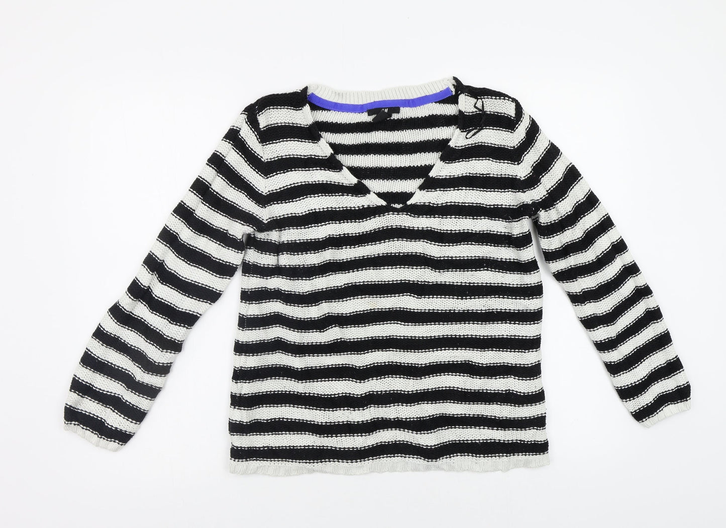 H&M Womens White Striped  Pullover Jumper Size M