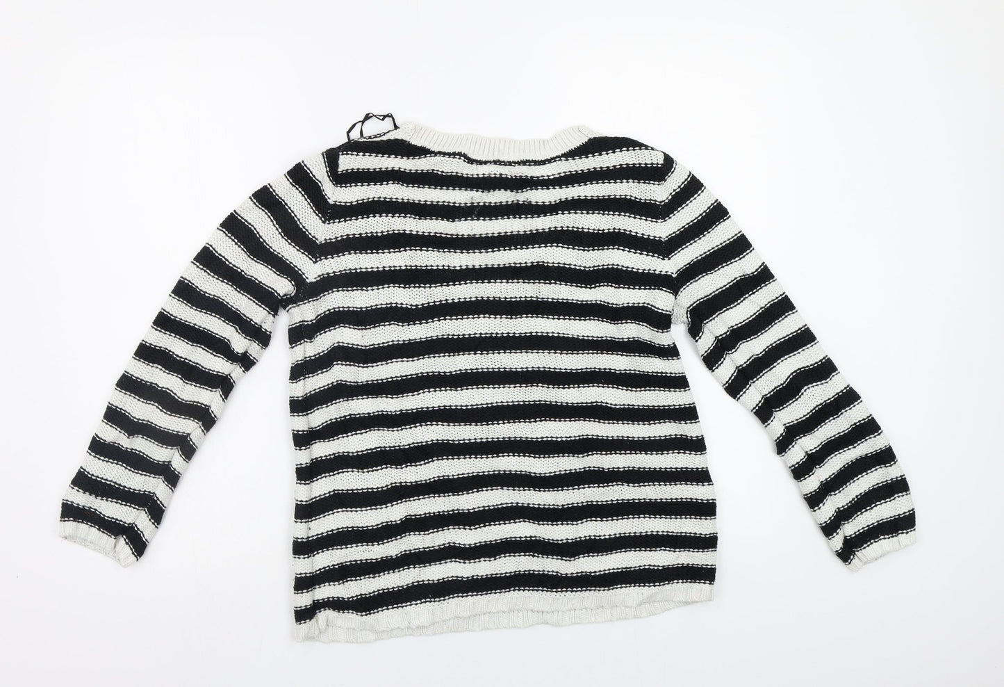 H&M Womens White Striped  Pullover Jumper Size M