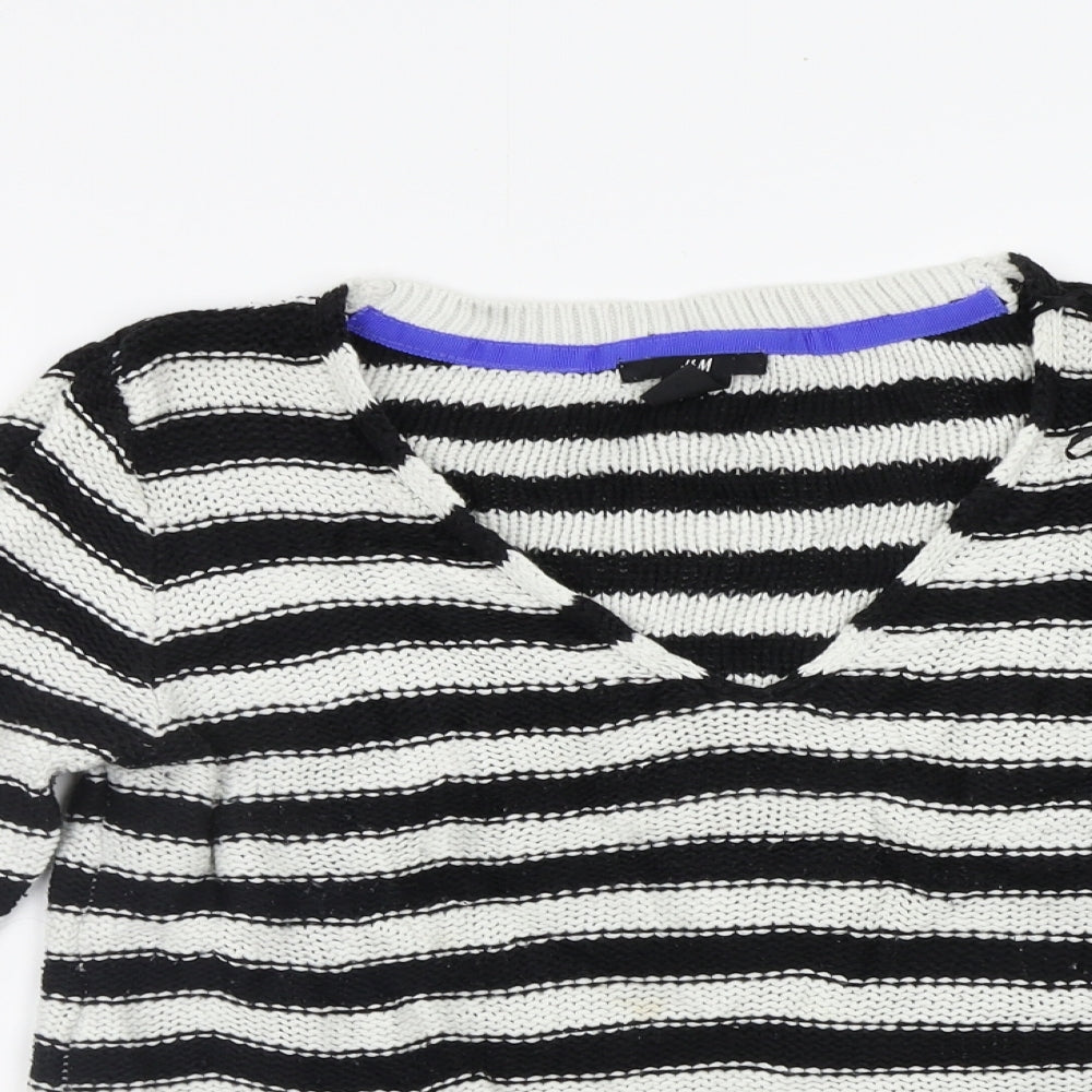 H&M Womens White Striped  Pullover Jumper Size M