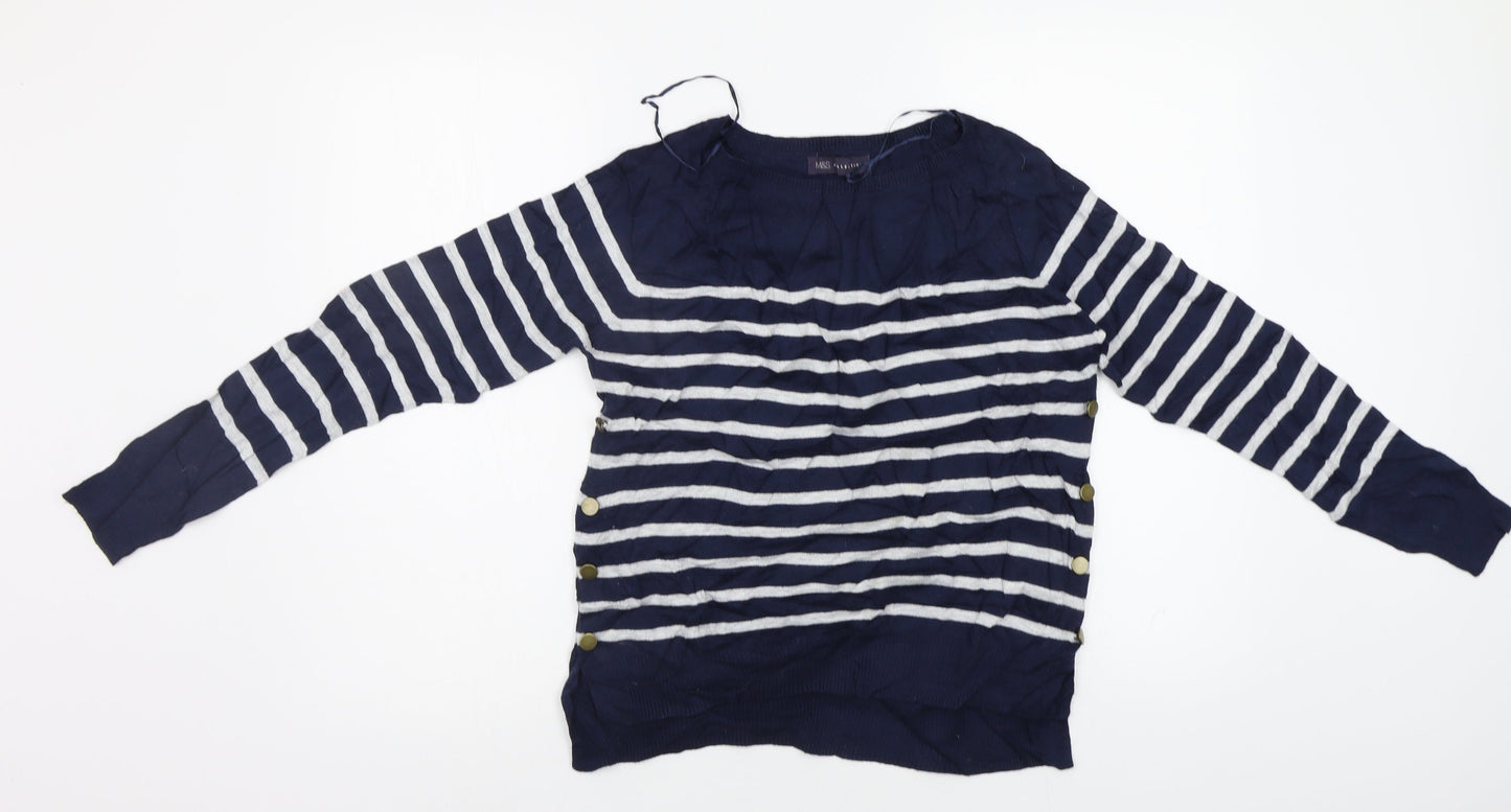 M&S Womens Blue Striped  Pullover Jumper Size S