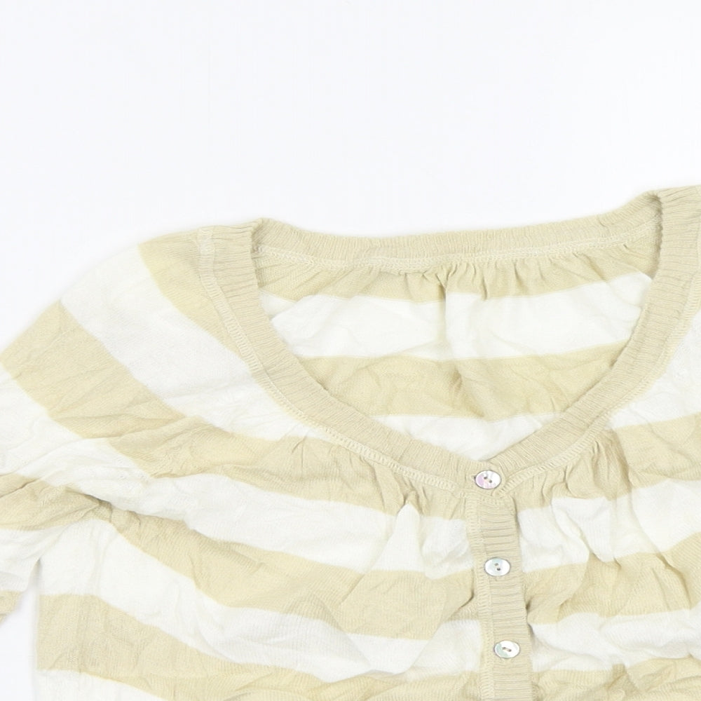 Preworn Womens Beige Striped  Cardigan Jumper Size S