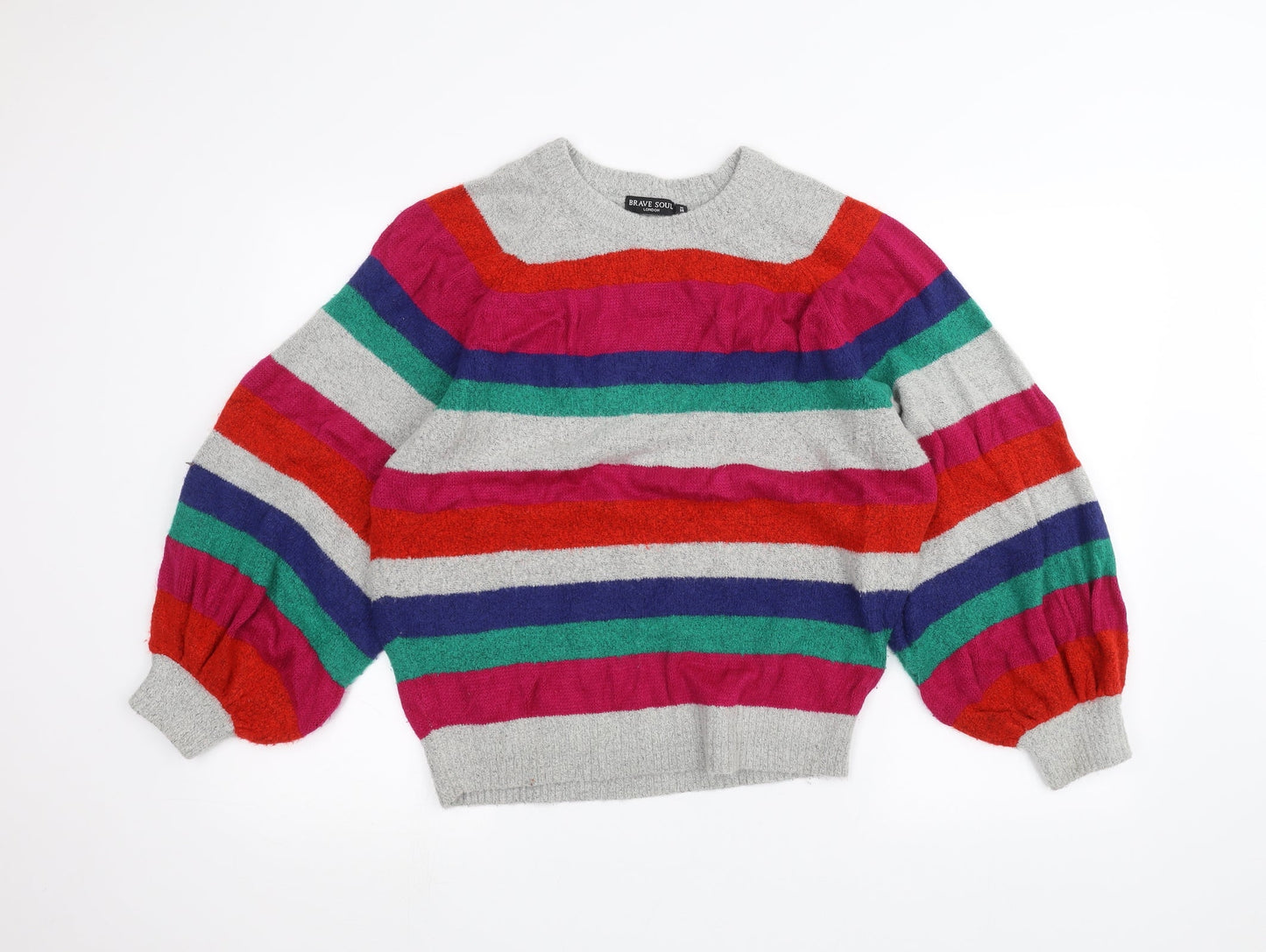 Brave Soul Womens Grey Striped  Pullover Jumper Size 14