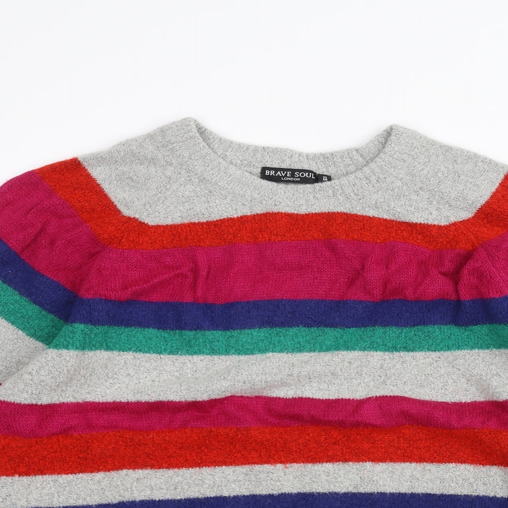 Brave Soul Womens Grey Striped  Pullover Jumper Size 14