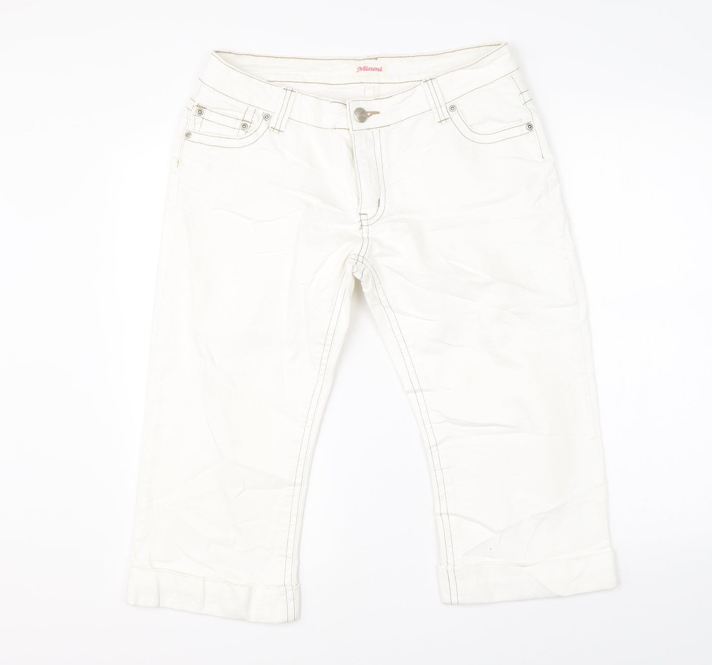 Miami Womens White  Denim Chino Shorts Size 32