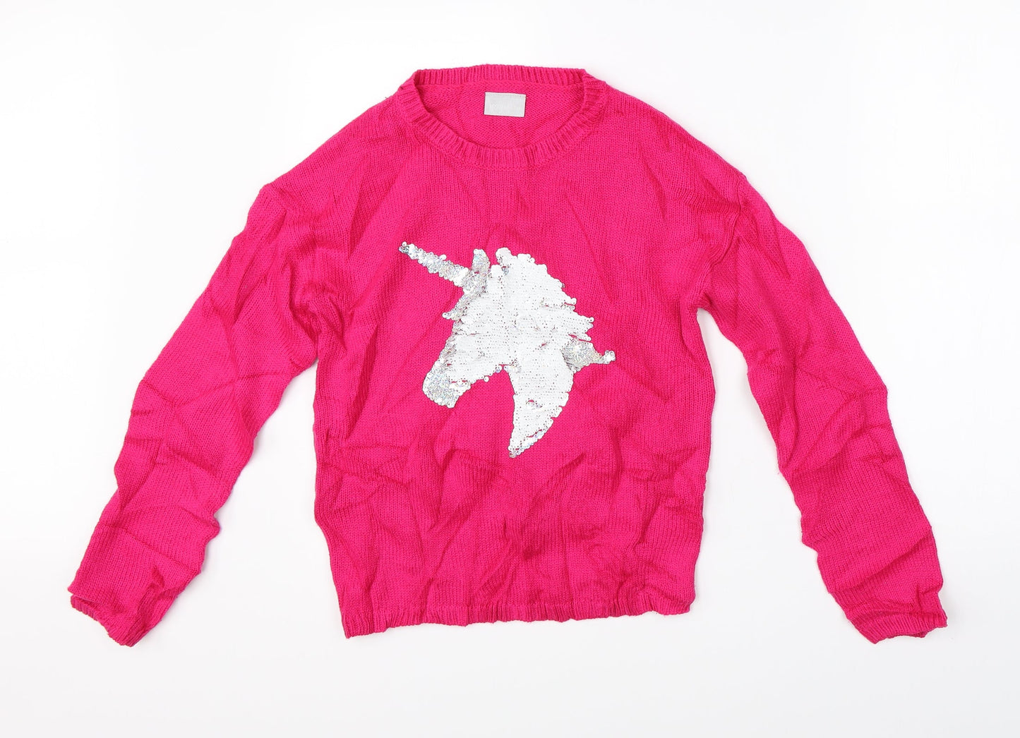 I Love Girls Wear Girls Pink  Knit Pullover Jumper Size 12 Years  - unicorn