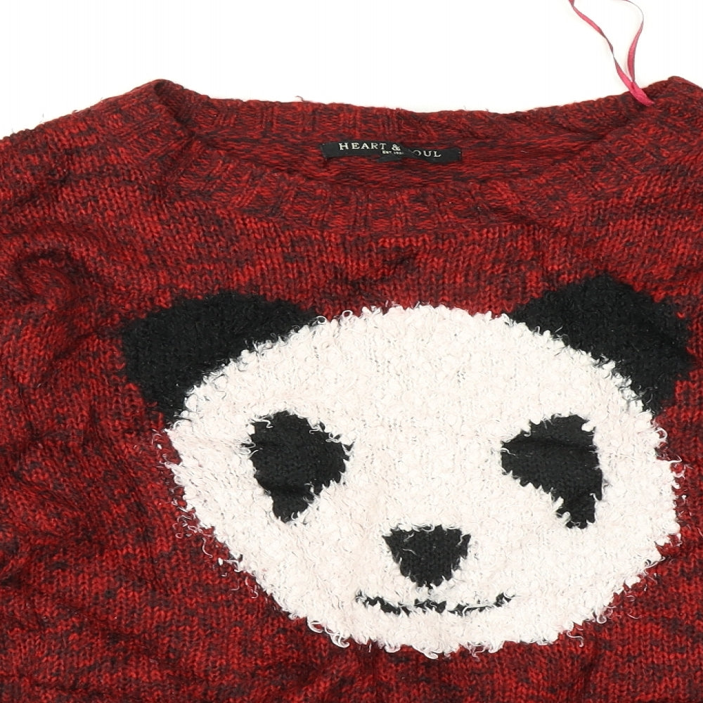 Heart and Soul Womens Red   Pullover Jumper Size 10  - panda face