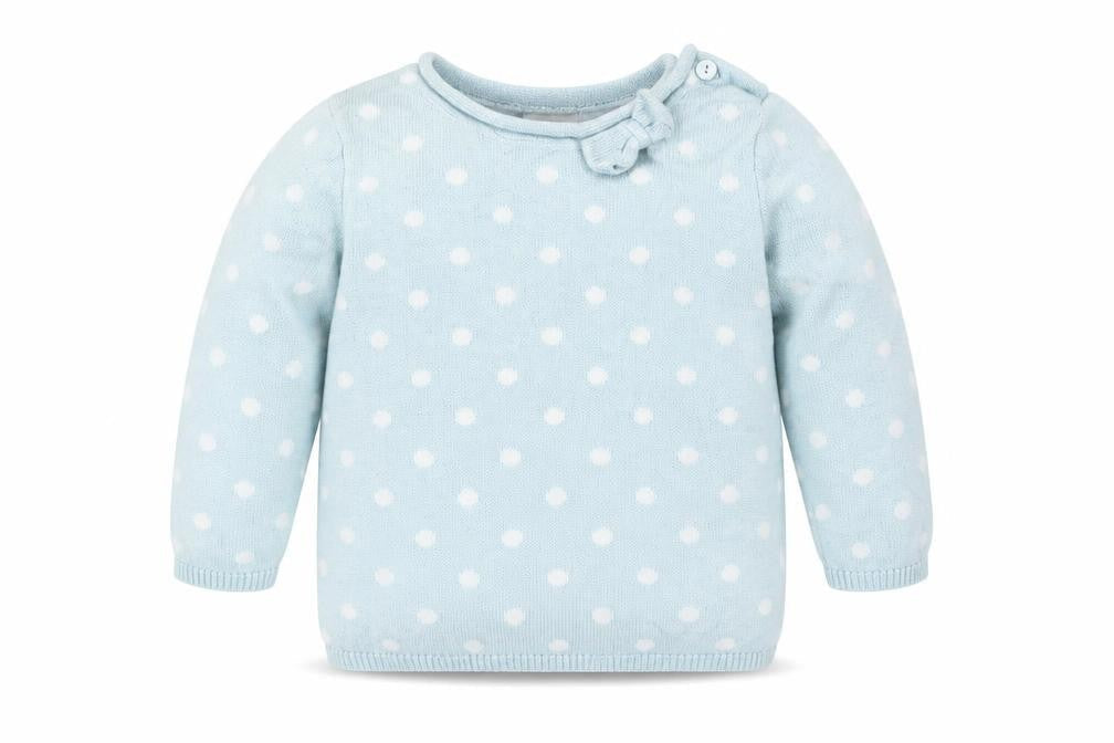 Front view of H&M Baby Blue Spotted jumper, size 6-9, Months
