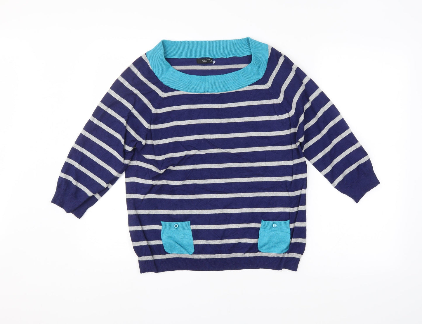 M&Co. Womens Blue Striped  Pullover Jumper Size 18