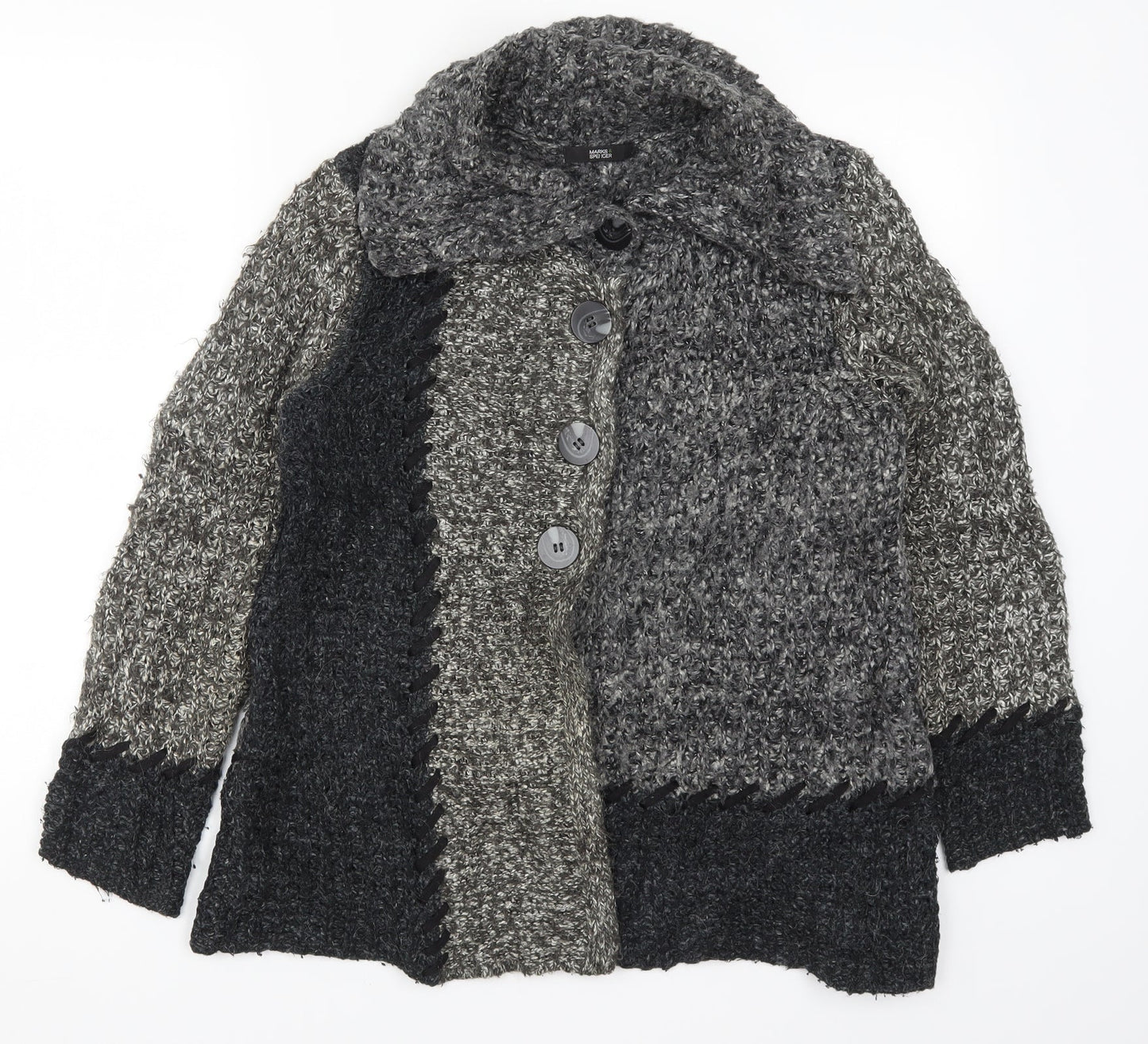 Marks and Spencer Womens Grey  Knit Cardigan Jumper Size 10  - Colourblock