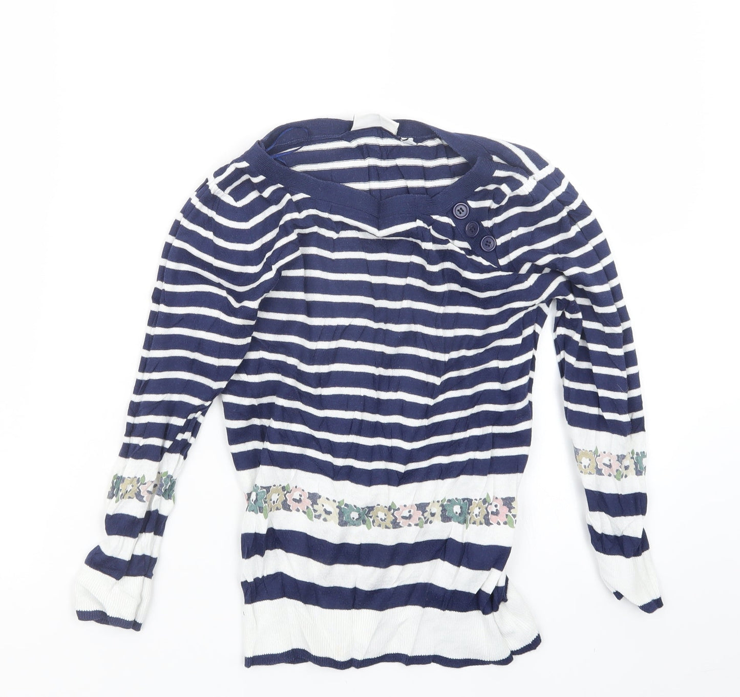 New Look Womens Blue Striped Knit Pullover Jumper Size 10
