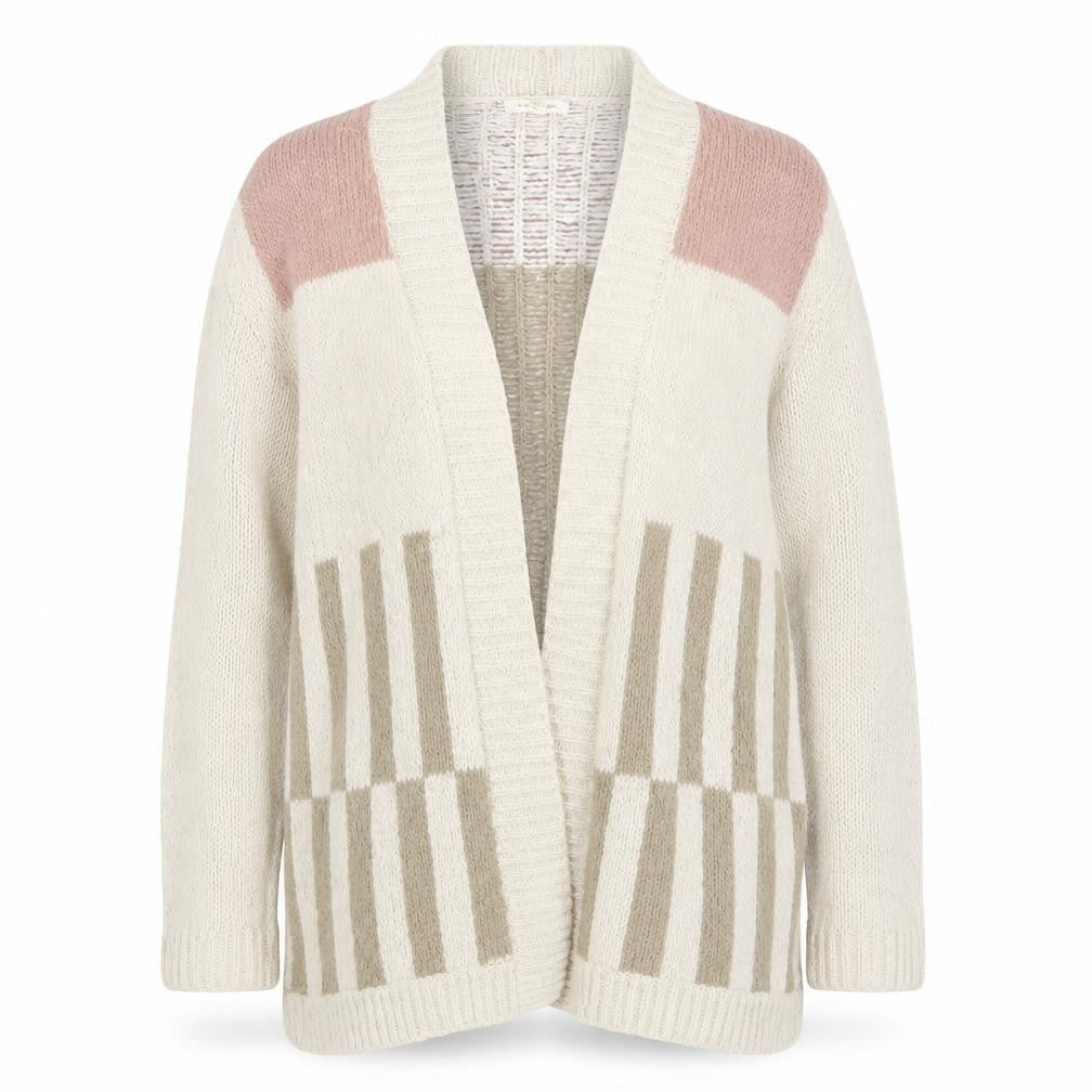 Front view of Silence + Noise women’s beige knit cardigan jumper, size S