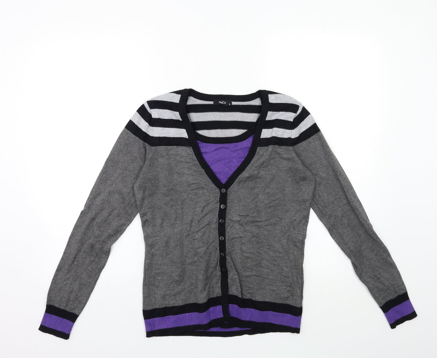 M&Co Womens Grey Striped Knit Pullover Jumper Size 10