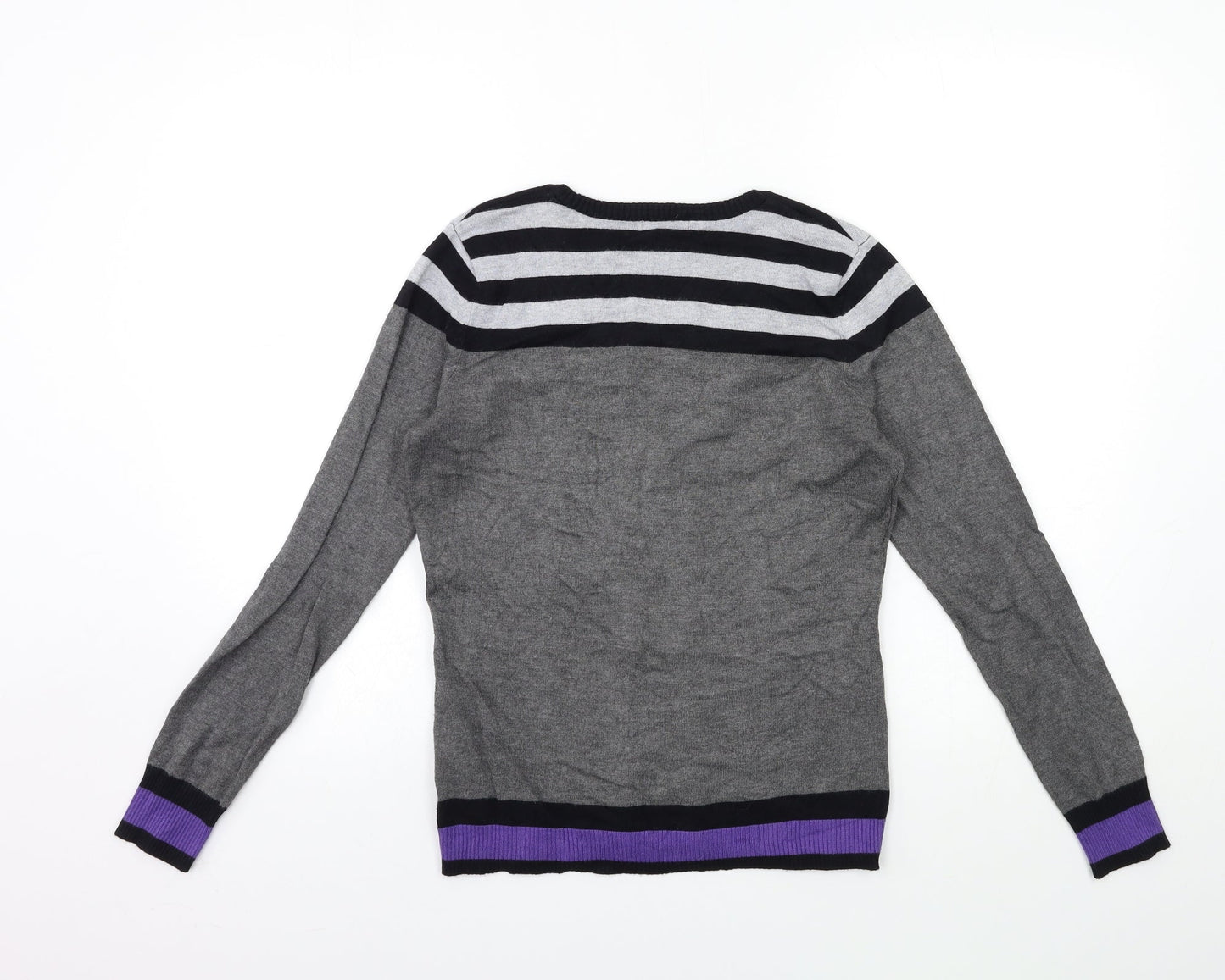 M&Co Womens Grey Striped Knit Pullover Jumper Size 10