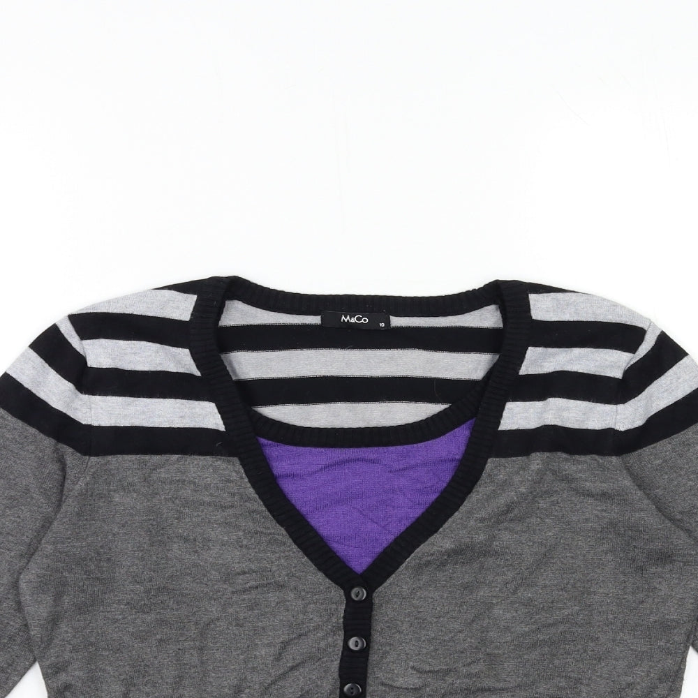 M&Co Womens Grey Striped Knit Pullover Jumper Size 10