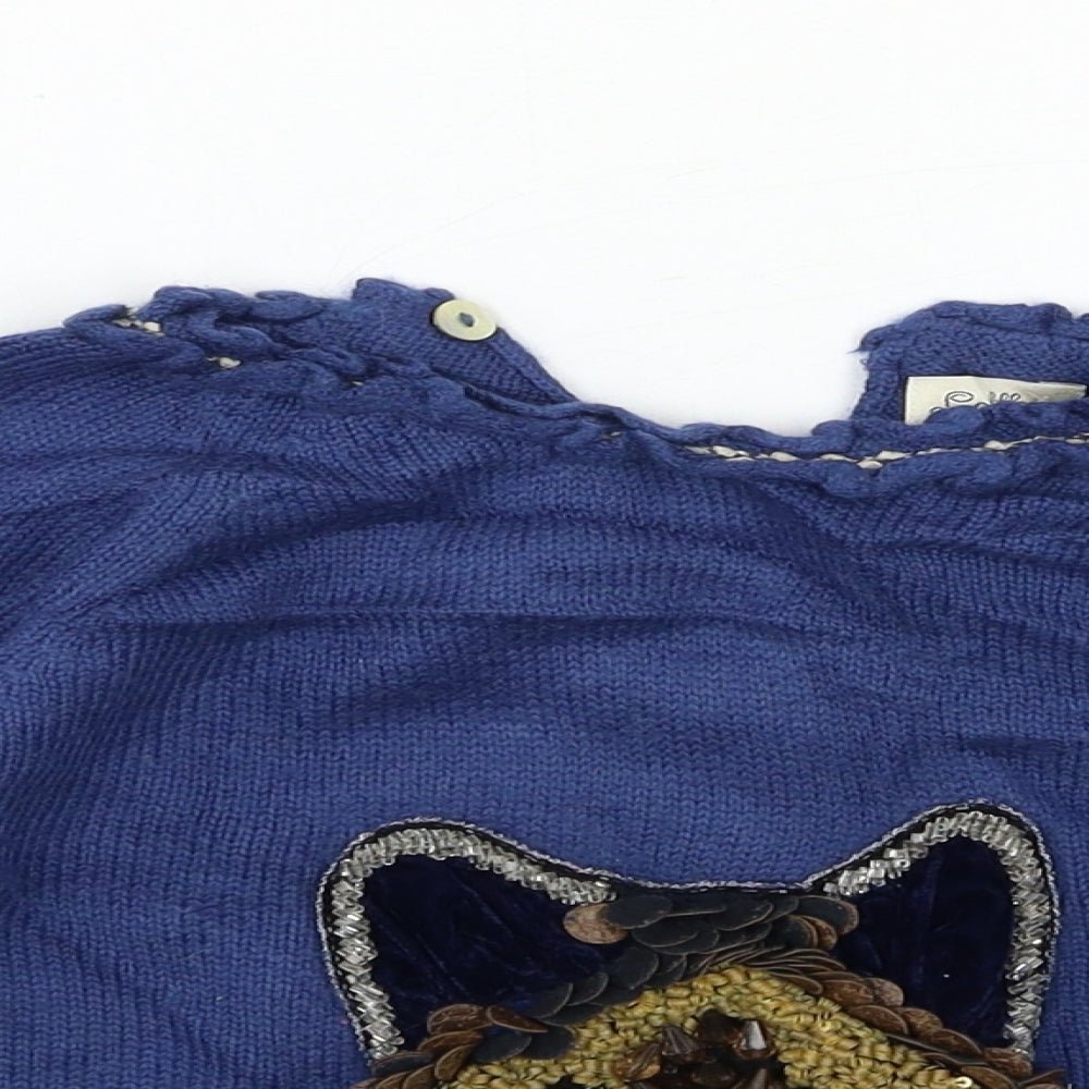 LOLITTOS Girls Blue  Knit Pullover Jumper Size 6 Years  - wolf