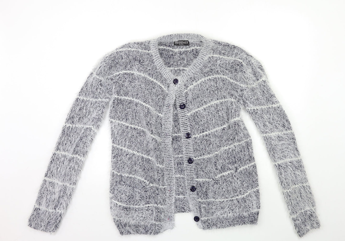 buisdaei Womens Blue Striped Knit Cardigan Jumper Size XL