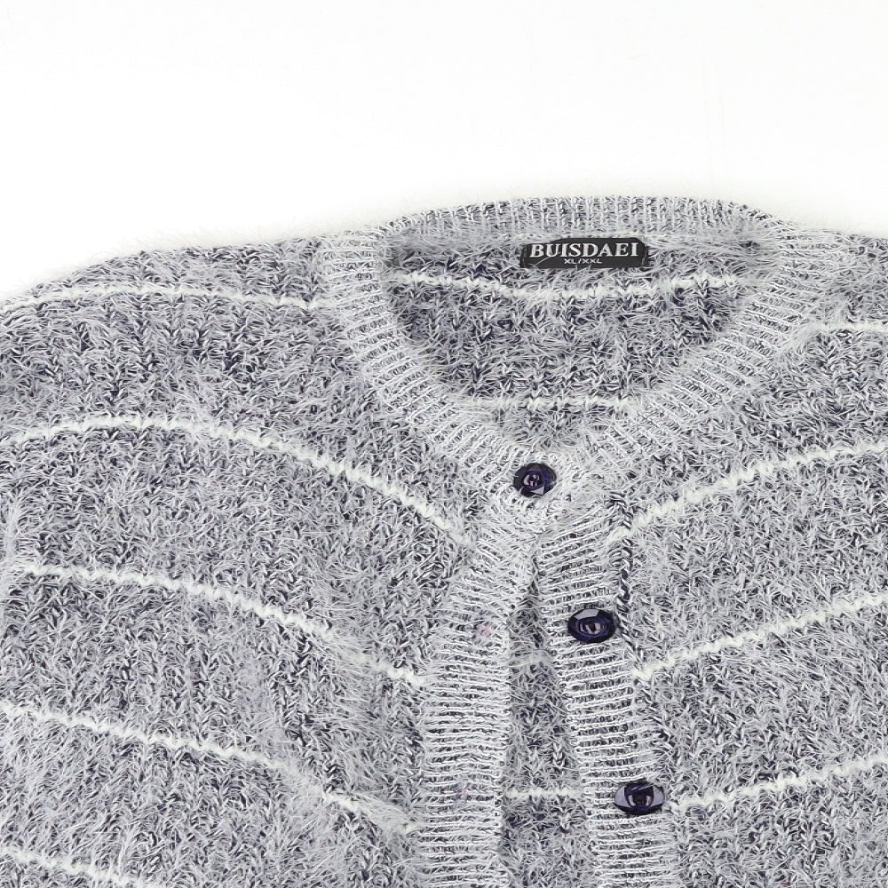 buisdaei Womens Blue Striped Knit Cardigan Jumper Size XL