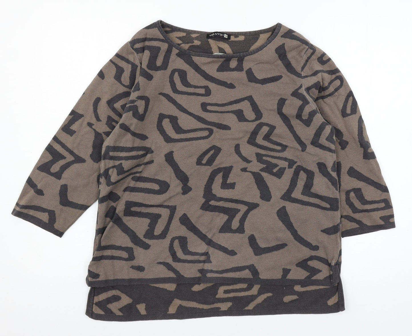 Viz-A-Viz Womens Brown Geometric Knit Pullover Jumper Size 16