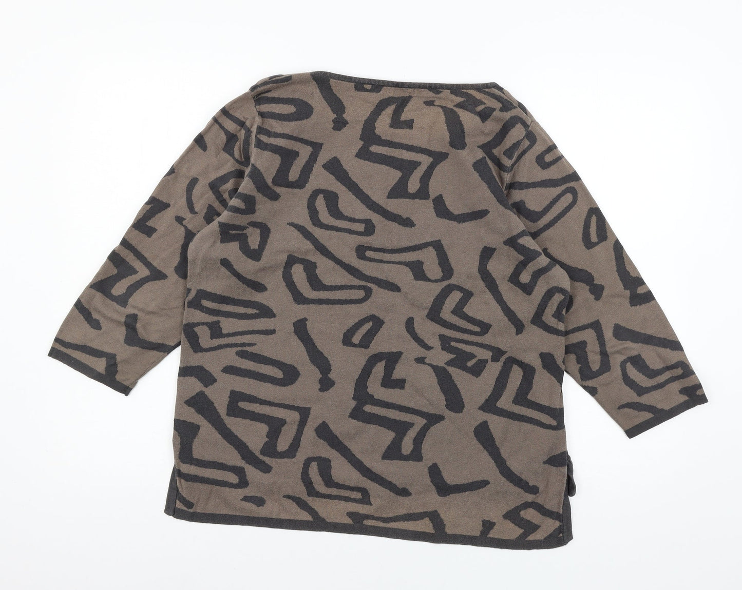 Viz-A-Viz Womens Brown Geometric Knit Pullover Jumper Size 16