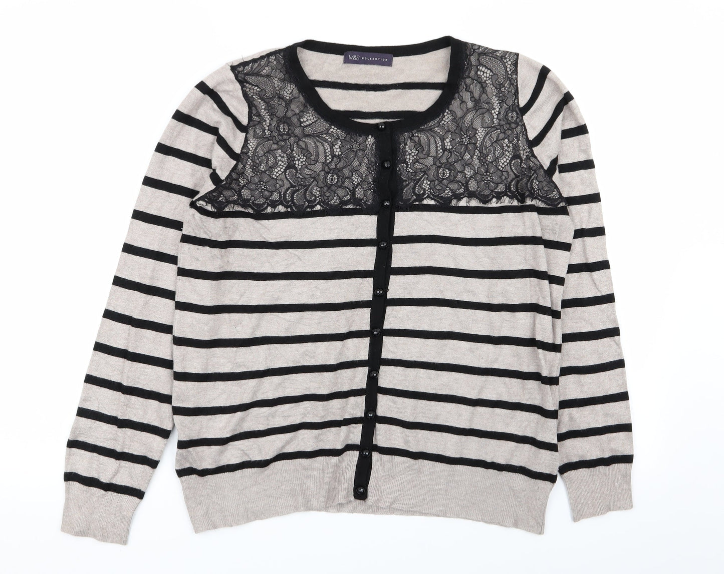 M&S Womens Multicoloured Striped  Cardigan Jumper Size 16