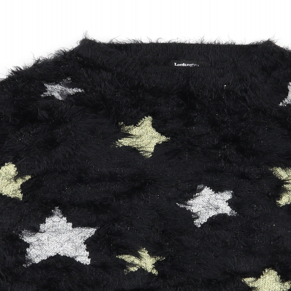 lookagain Womens Black   Pullover Jumper Size 8  - star detail