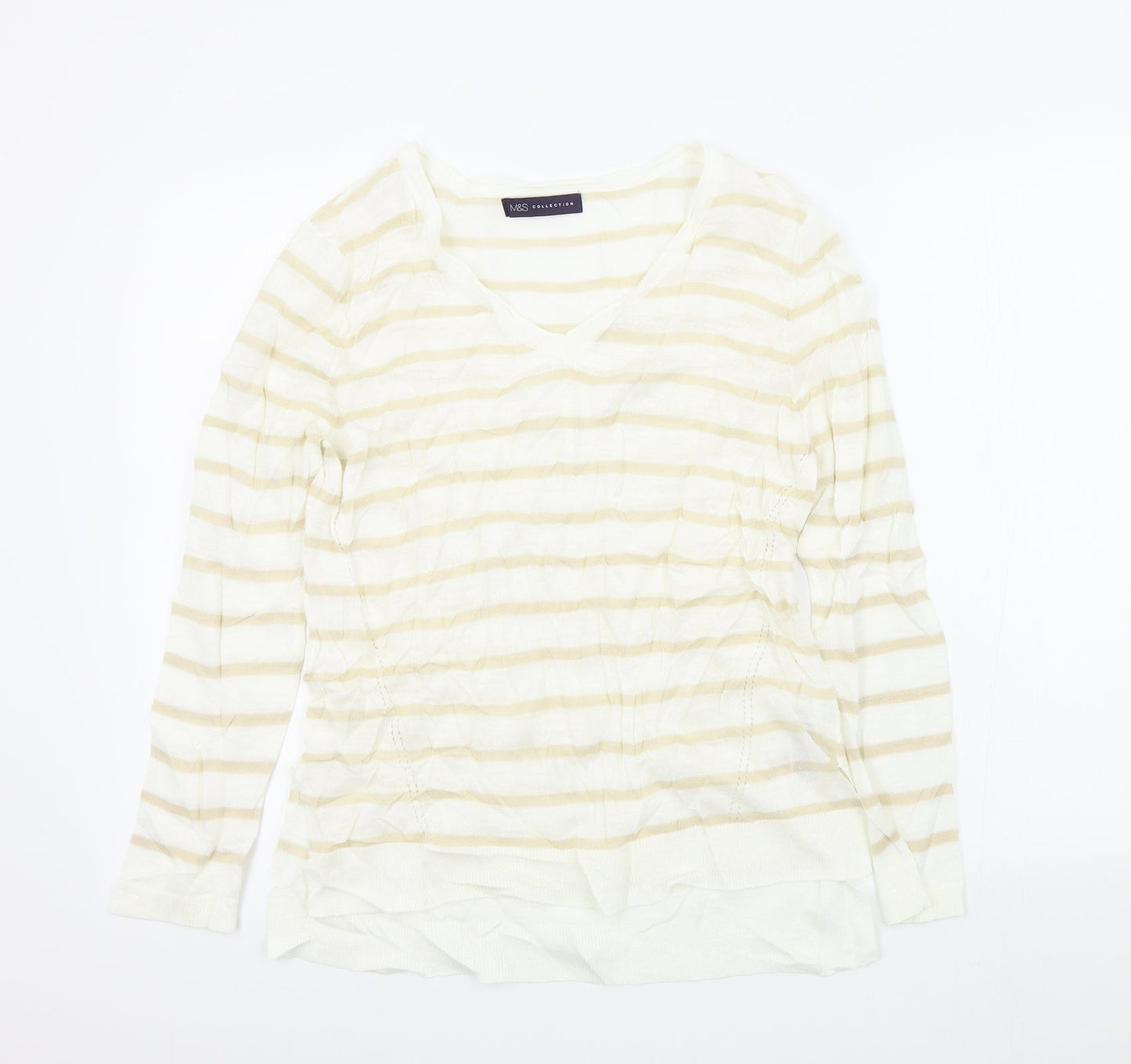 M&S Womens Beige Striped  Pullover Jumper Size 14