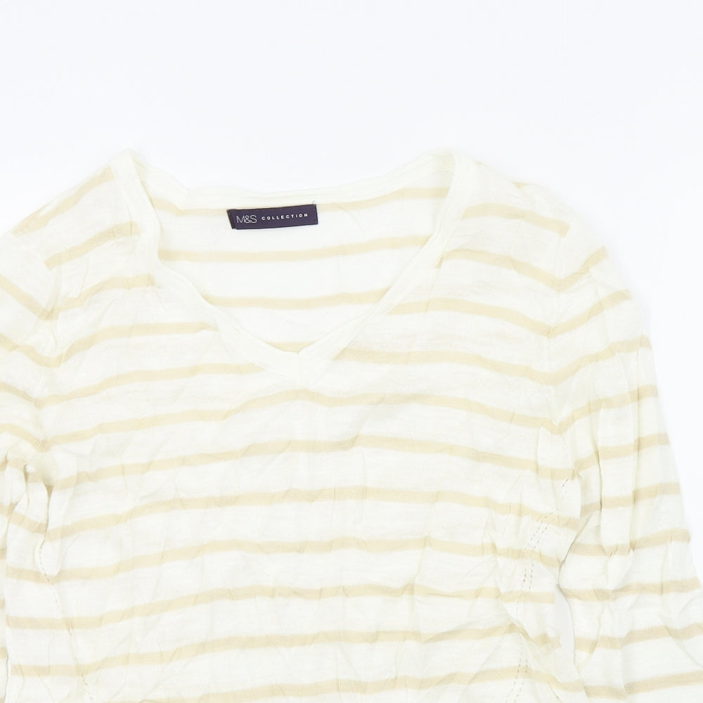 M&S Womens Beige Striped  Pullover Jumper Size 14