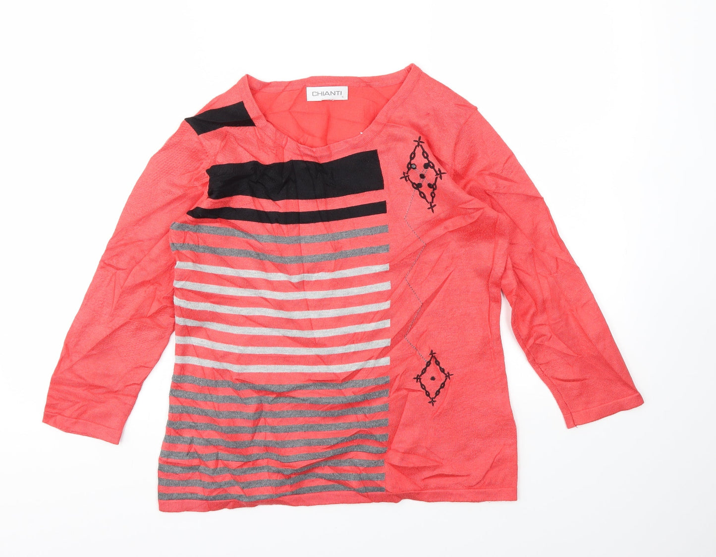 Chianti Womens Pink Striped  Basic T-Shirt Size S