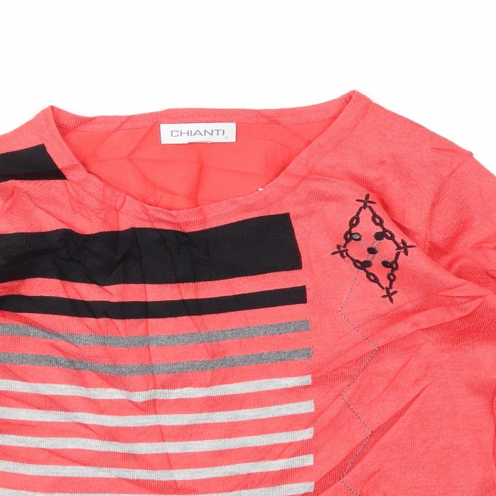 Chianti Womens Pink Striped  Basic T-Shirt Size S
