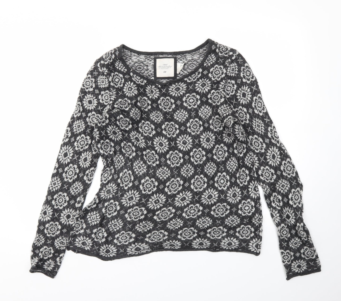 H&M Womens Grey Floral  Pullover Jumper Size M