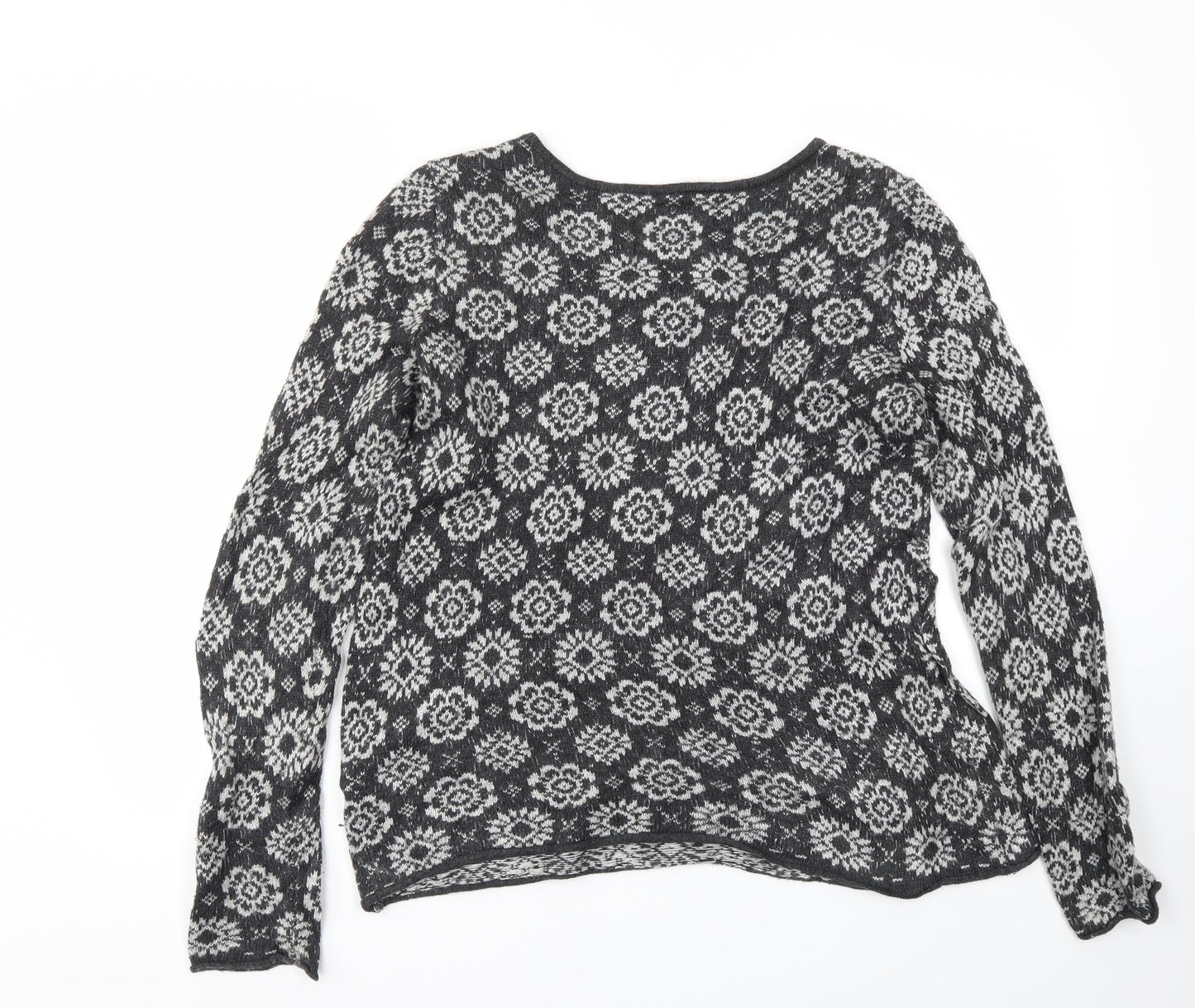 H&M Womens Grey Floral  Pullover Jumper Size M