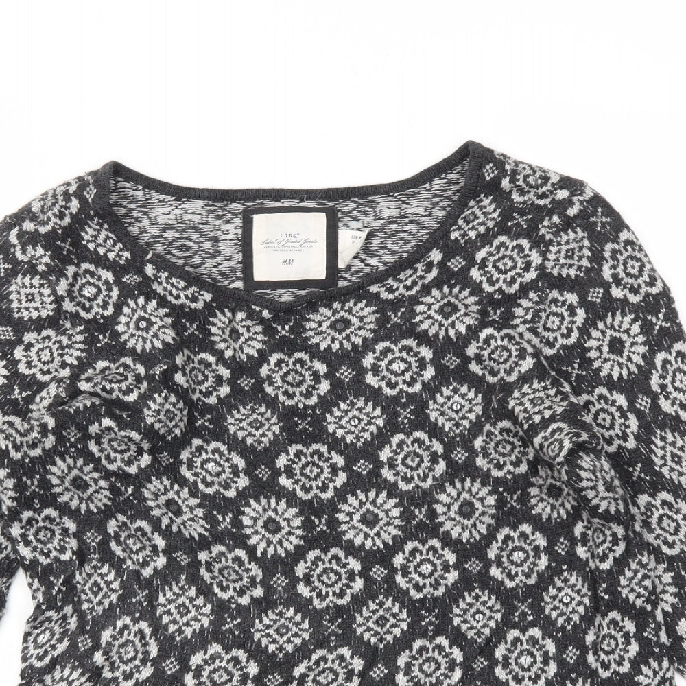 H&M Womens Grey Floral  Pullover Jumper Size M