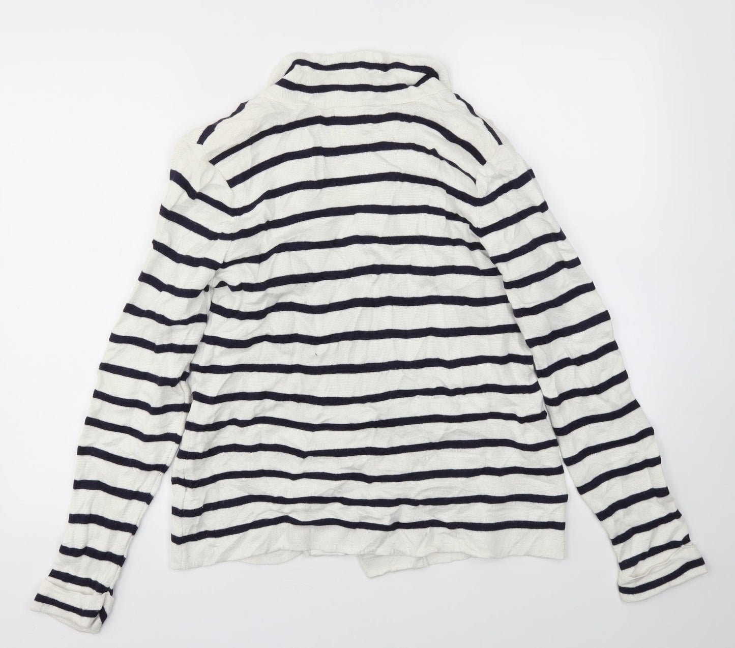 M&S Womens White Striped  Cardigan Jumper Size 14