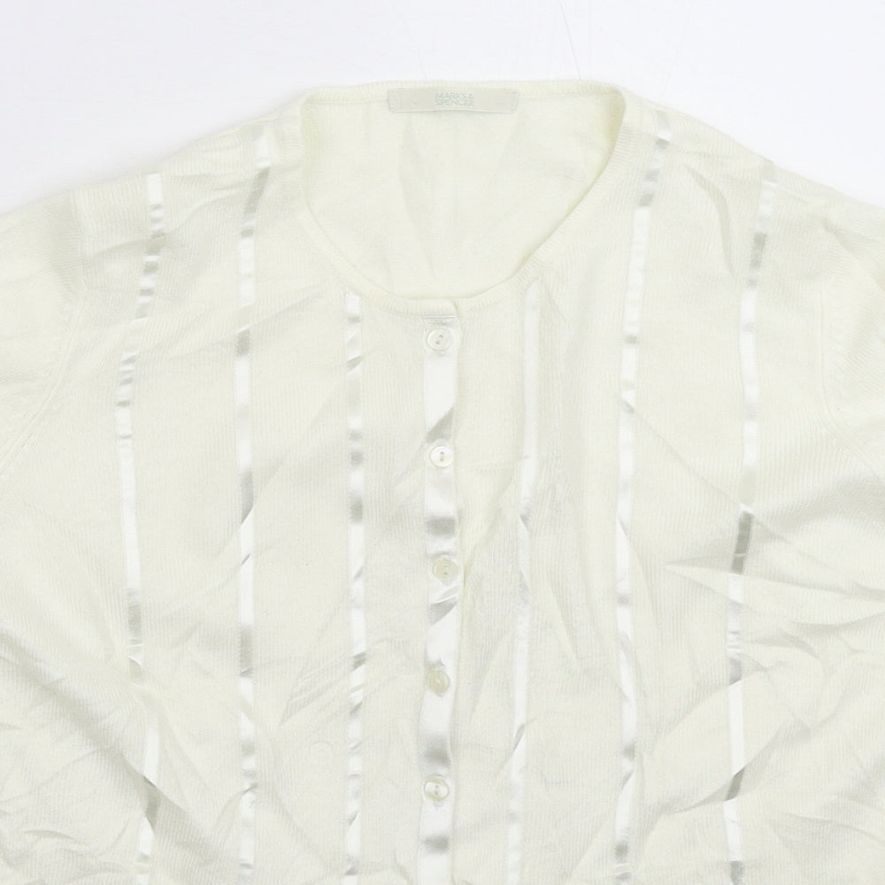 Marks and Spencer Womens White  Knit Cardigan Jumper Size 12