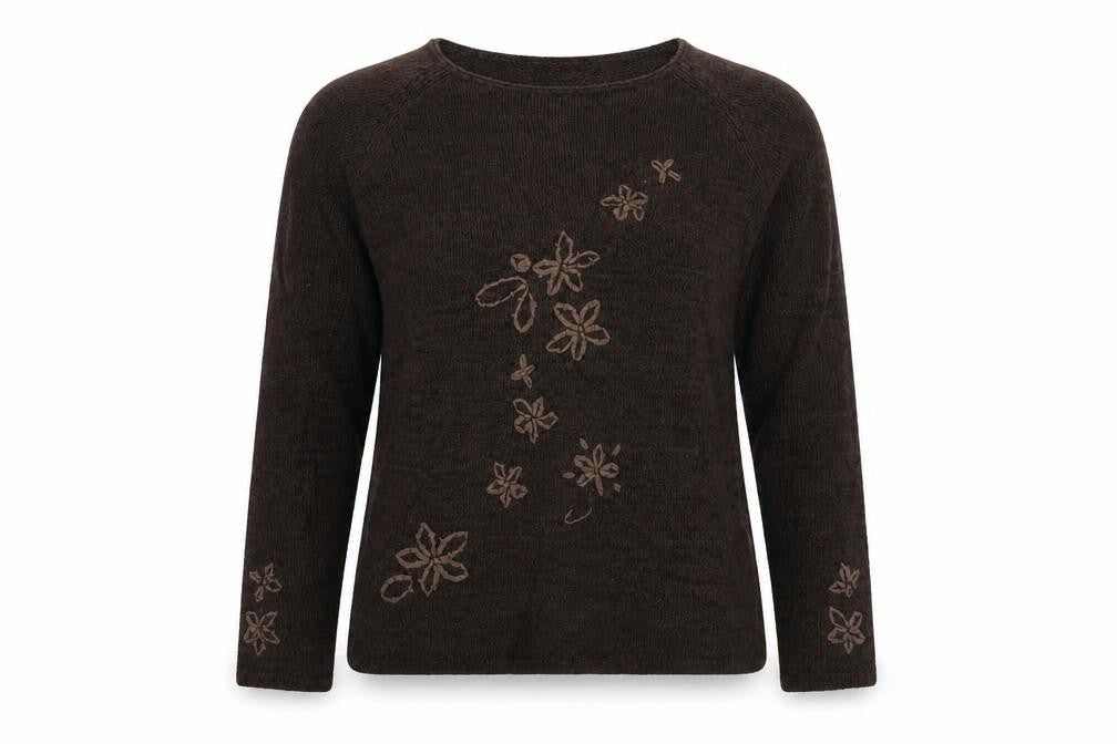 EWM Womens Grey Floral Knit Pullover Jumper Size XL