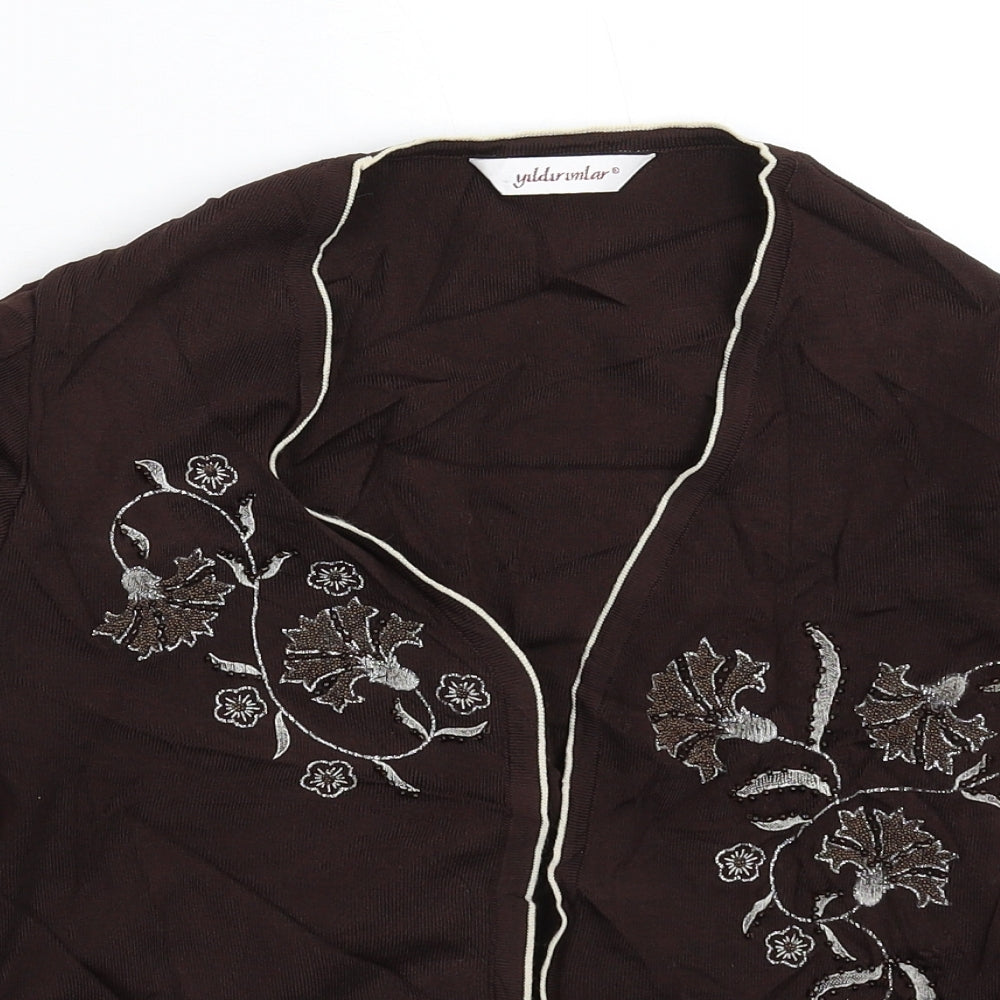 Yildirimlar Womens Grey Floral Knit Cardigan Jumper Size S