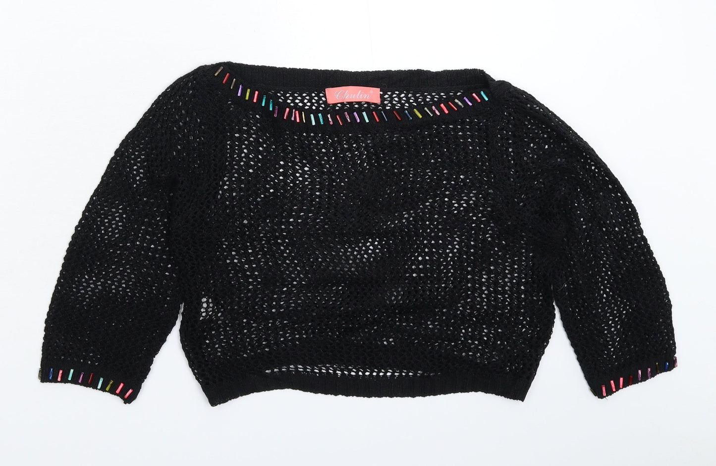 Chulin Womens Black  Knit Pullover Jumper Size S