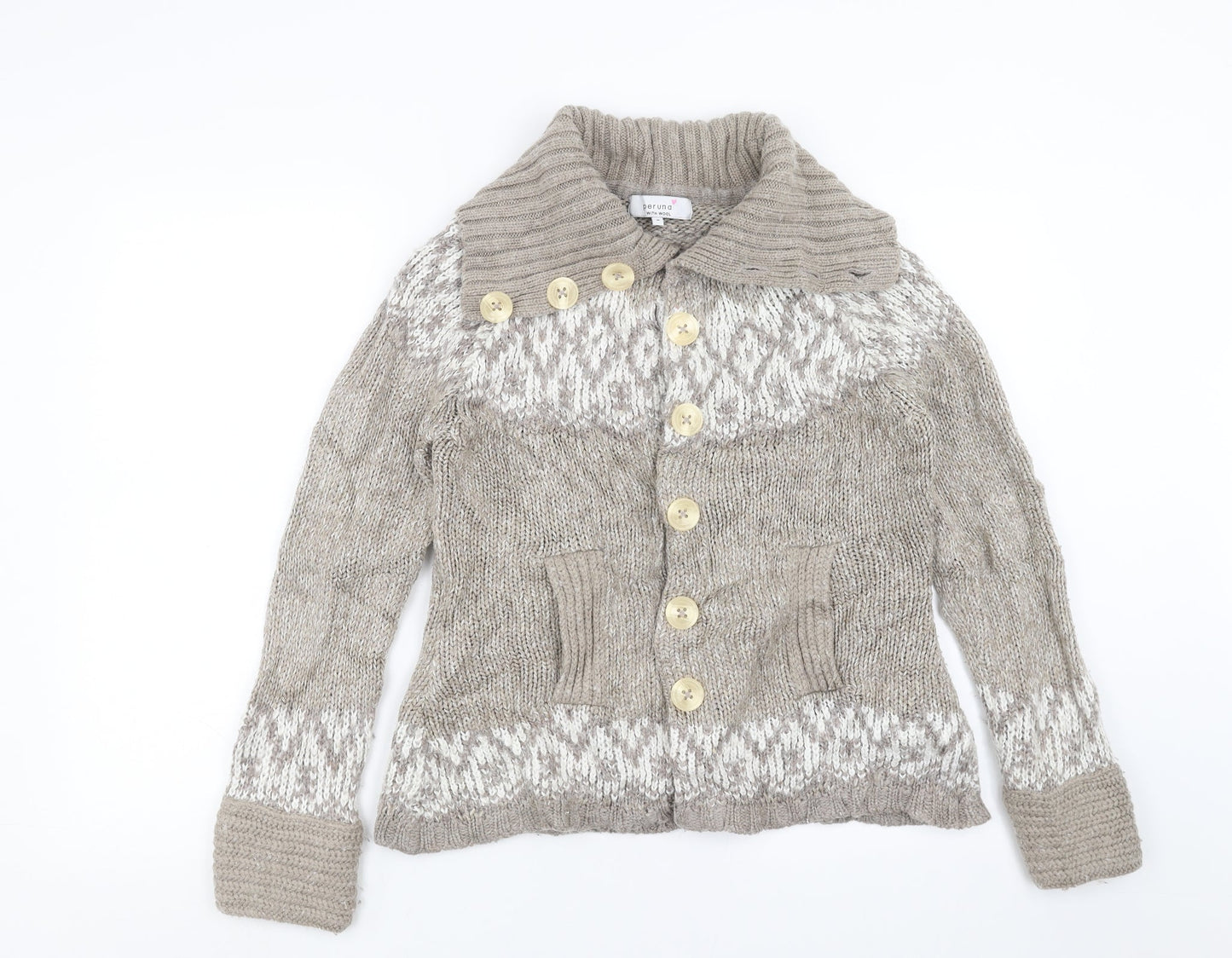 Marks and Spencer Womens Beige Geometric Knit Cardigan Jumper Size M