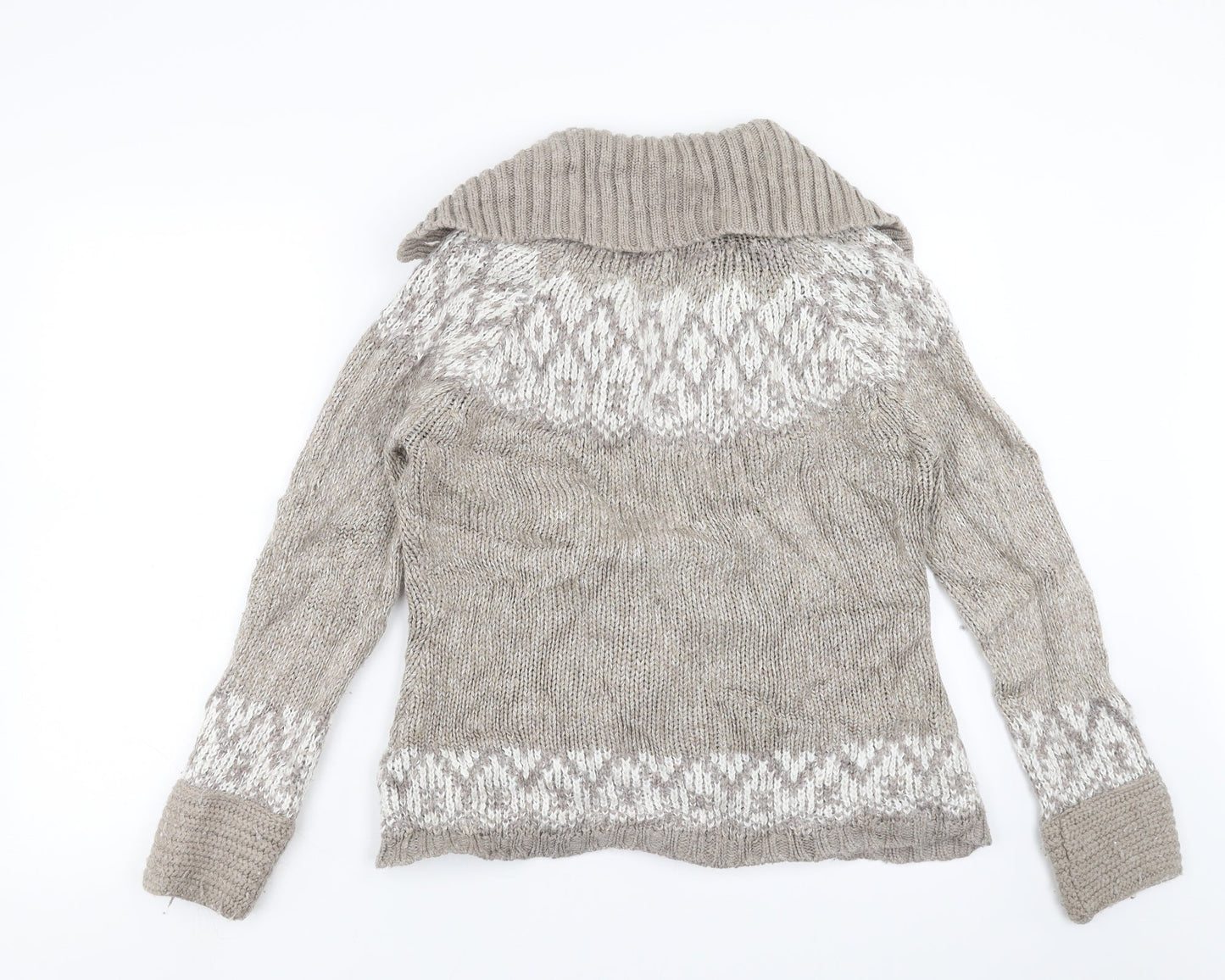 Marks and Spencer Womens Beige Geometric Knit Cardigan Jumper Size M