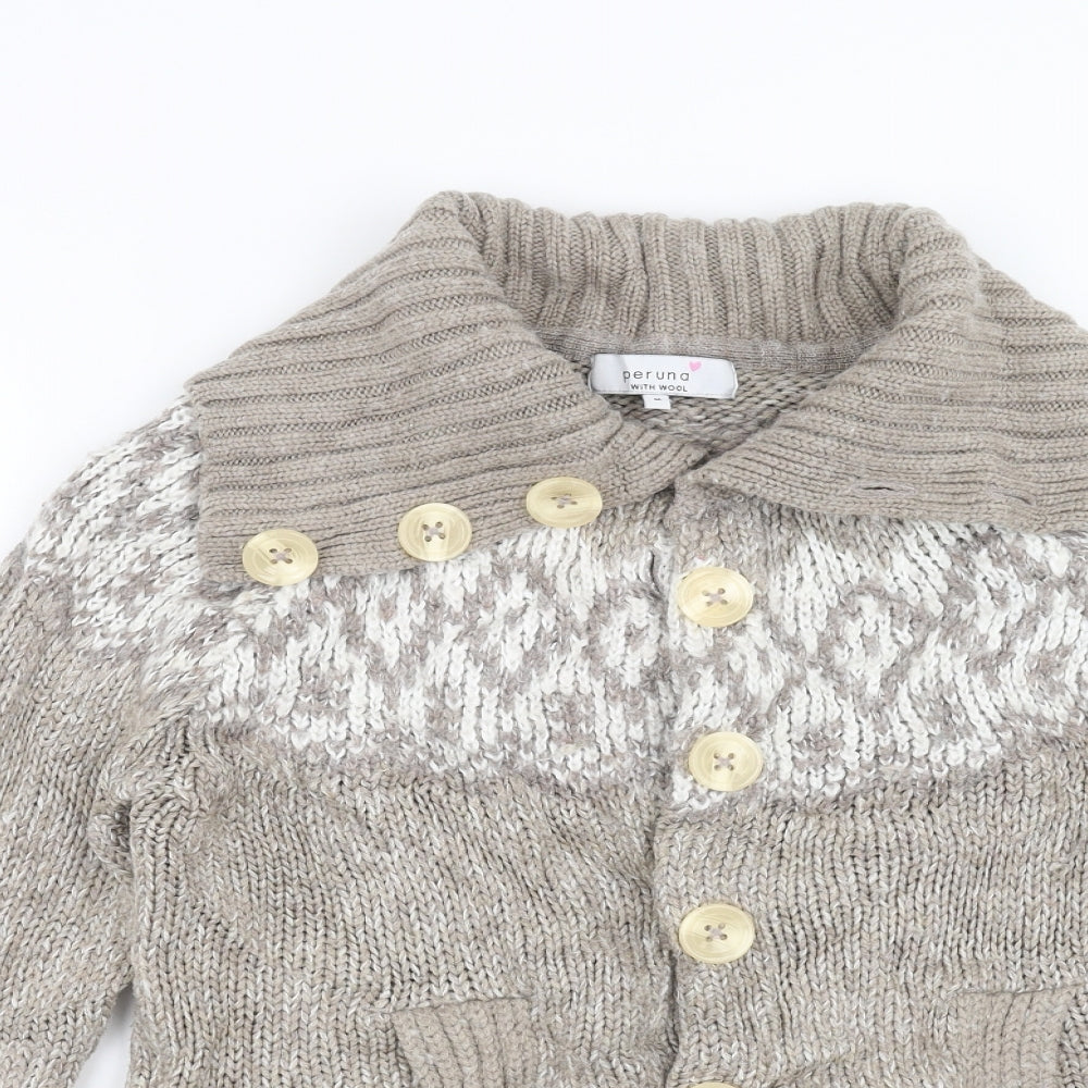 Marks and Spencer Womens Beige Geometric Knit Cardigan Jumper Size M