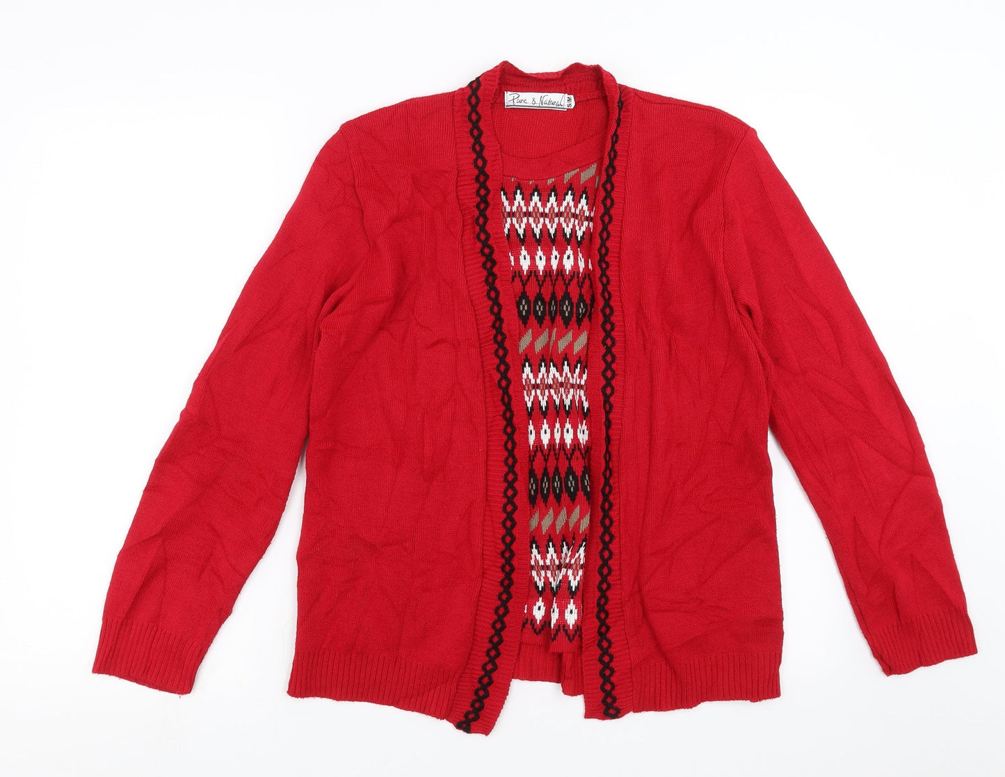 Pure & natural Womens Red Geometric Knit Pullover Jumper Size S  - Cardigan and top all in one