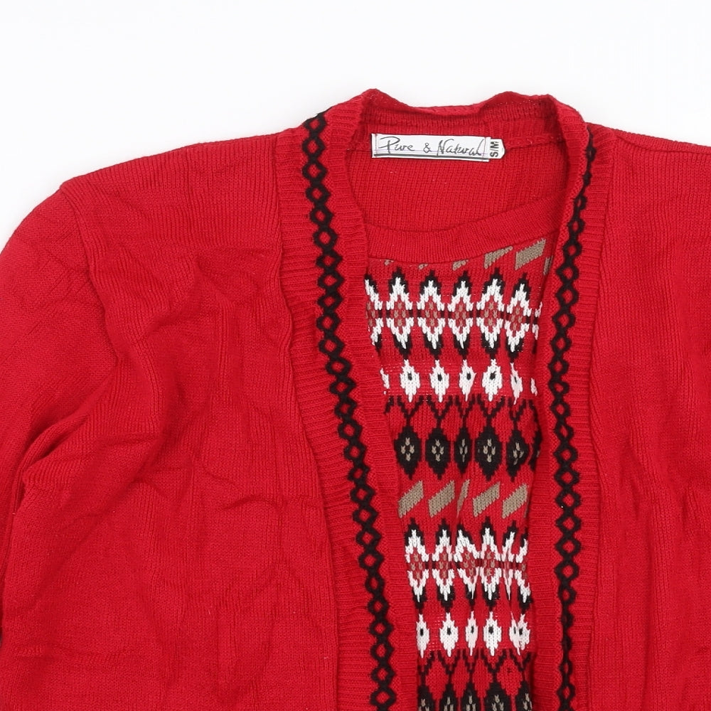 Pure & natural Womens Red Geometric Knit Pullover Jumper Size S  - Cardigan and top all in one