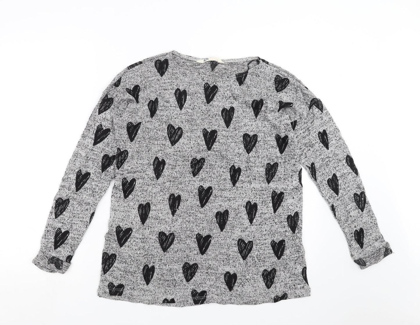 H&M Girls Grey  Knit Pullover Jumper Size 14 Years  - hearts