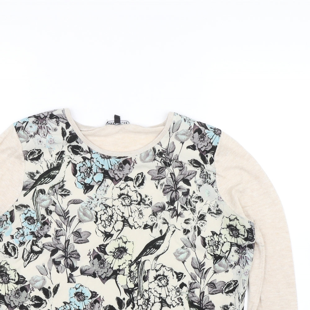 Warehouse Womens Beige Floral  Pullover Jumper Size M