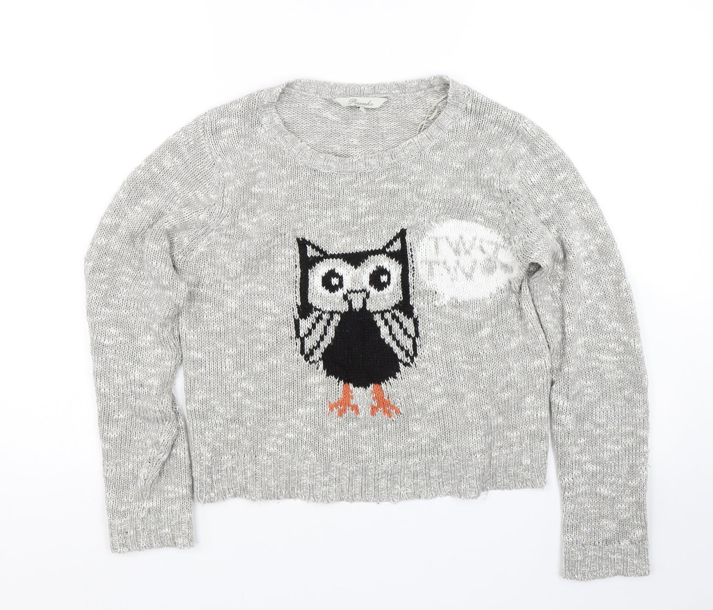 Peacocks Womens Grey   Pullover Jumper Size S  - Owl