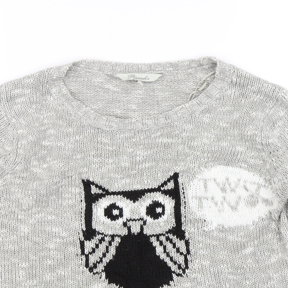 Peacocks Womens Grey   Pullover Jumper Size S  - Owl