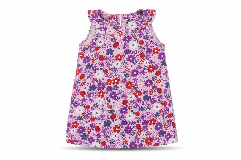 Front view of Mini Club girls’ pink floral a-line, size 3-6, months