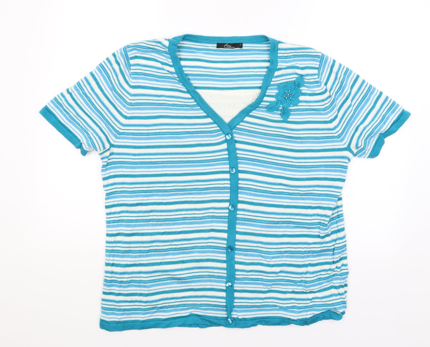 BM Womens Blue Striped  Basic T-Shirt Size L