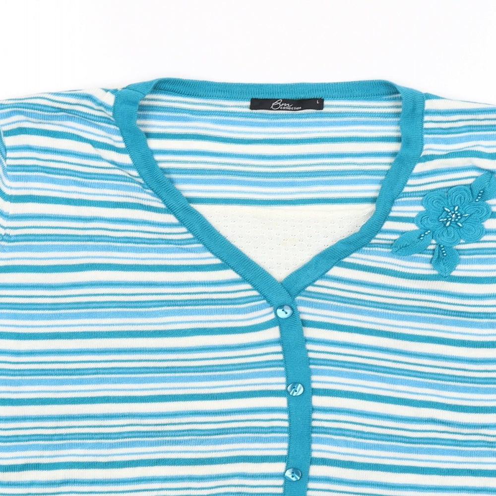 BM Womens Blue Striped  Basic T-Shirt Size L