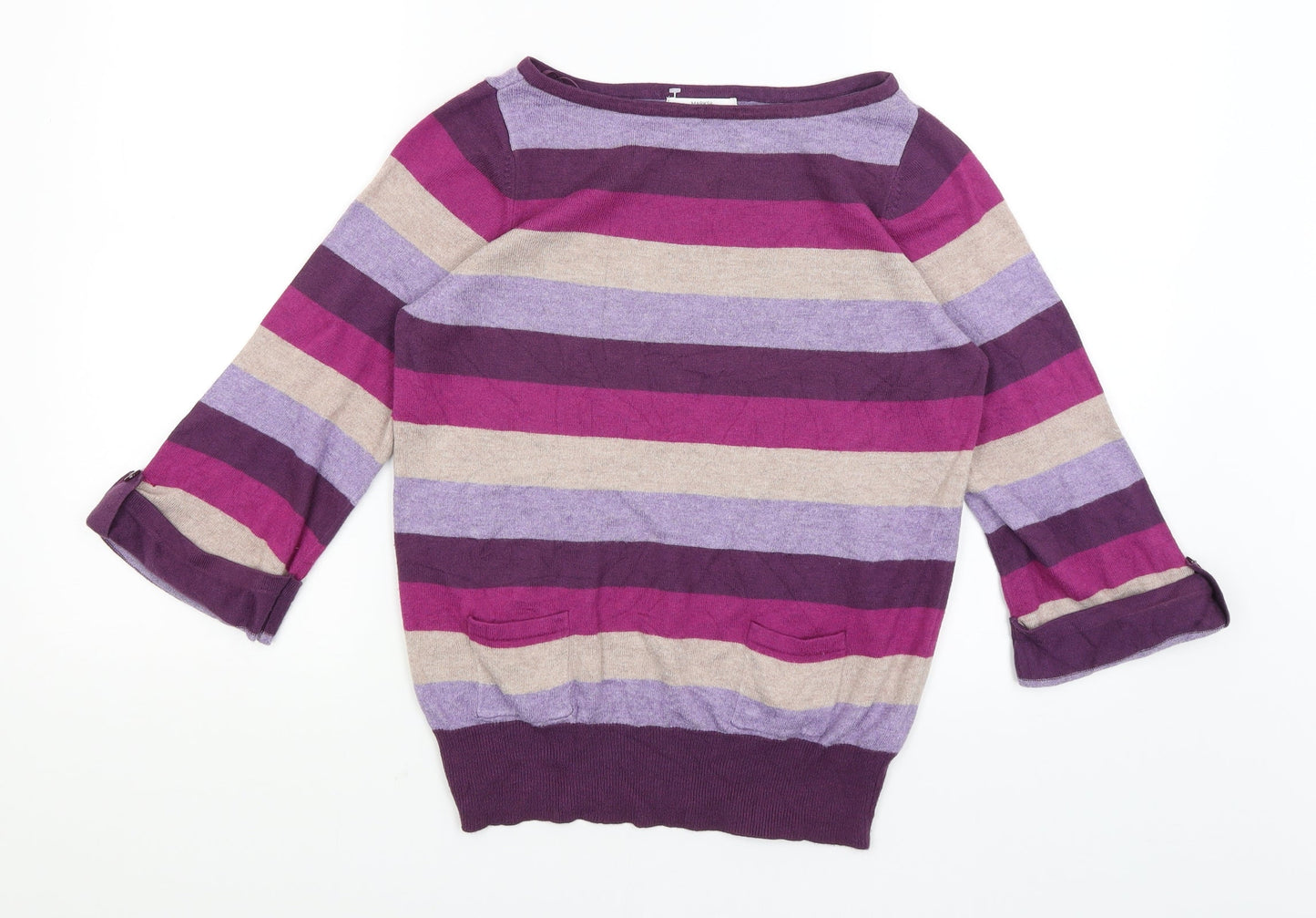 M&S Womens Purple Striped  Pullover Jumper Size 8